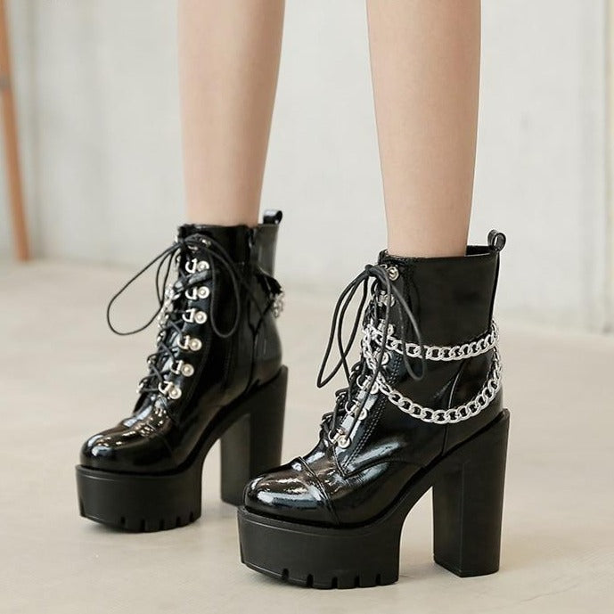 'Crying out Loud' Black Alt Gothic Chain Ankle Boots at $55.99 USD l ...