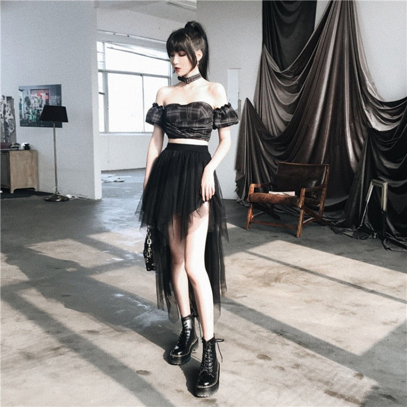 Rags n Rituals 'Destroyer' Black asymmetric tulle mesh skirt at $29.99 USD