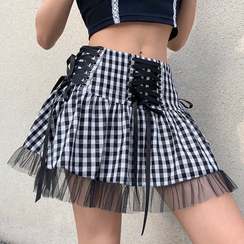 Rags n Rituals 'Dropout' Black and white tulle lace up skirt at $23.99 USD