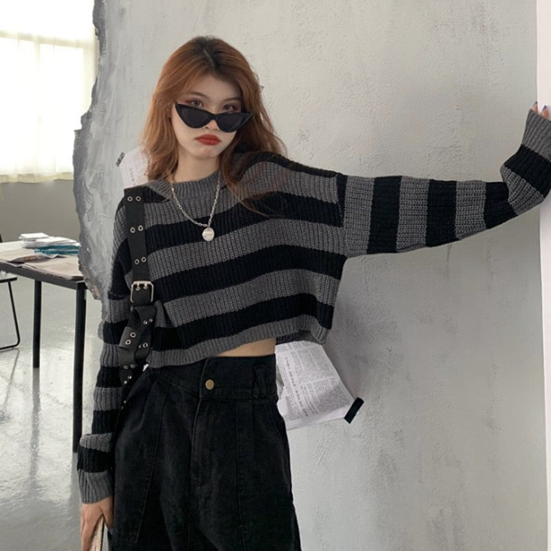 Rags n Rituals 'Ashes to Ashes' Black and Gray striped sweater at $34.99 USD