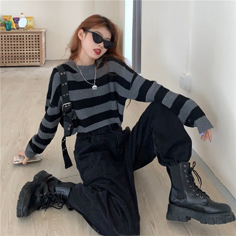 Rags n Rituals 'Ashes to Ashes' Black and Gray striped sweater at $34.99 USD