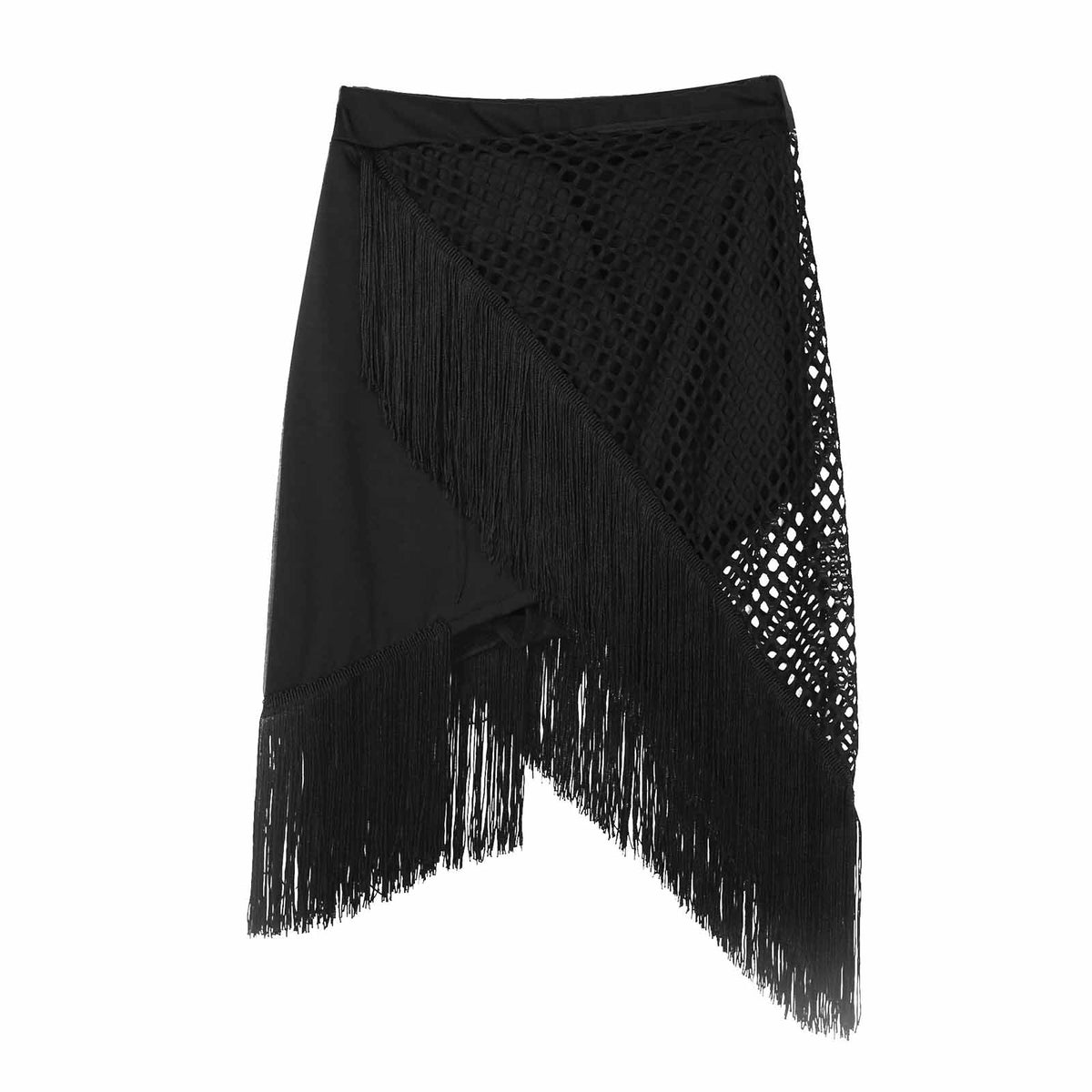 Rags n Rituals 'Temptress' Black fringe tassle fishnet skirt at $34.99 USD