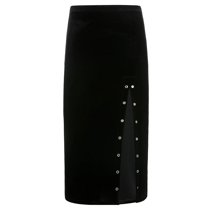 Rags n Rituals 'Dangerous' Black velvet skirt with side split at $32.99 USD
