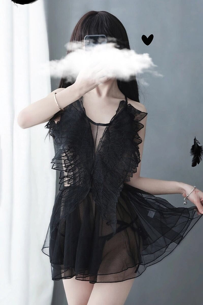 Rags n Rituals 'Devil Beside You' Black wing mesh lingerie night dress at $24.99 USD