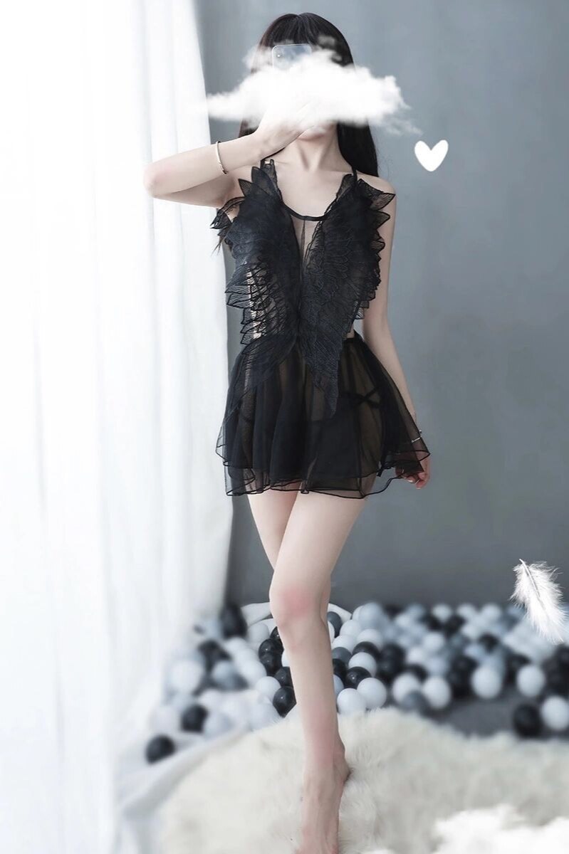 Rags n Rituals 'Devil Beside You' Black wing mesh lingerie night dress at $24.99 USD