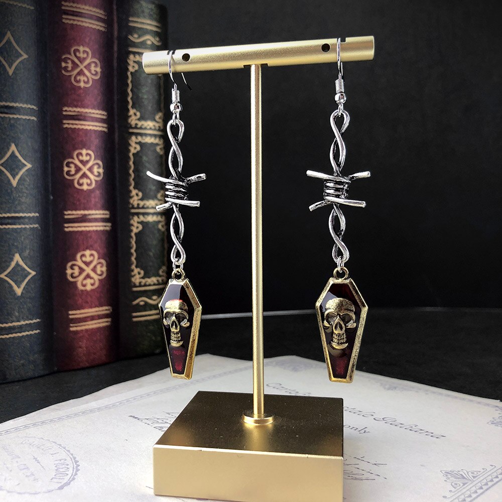 Rags n Rituals Barbed Wire Skull Coffin Earrings at $12.99 USD
