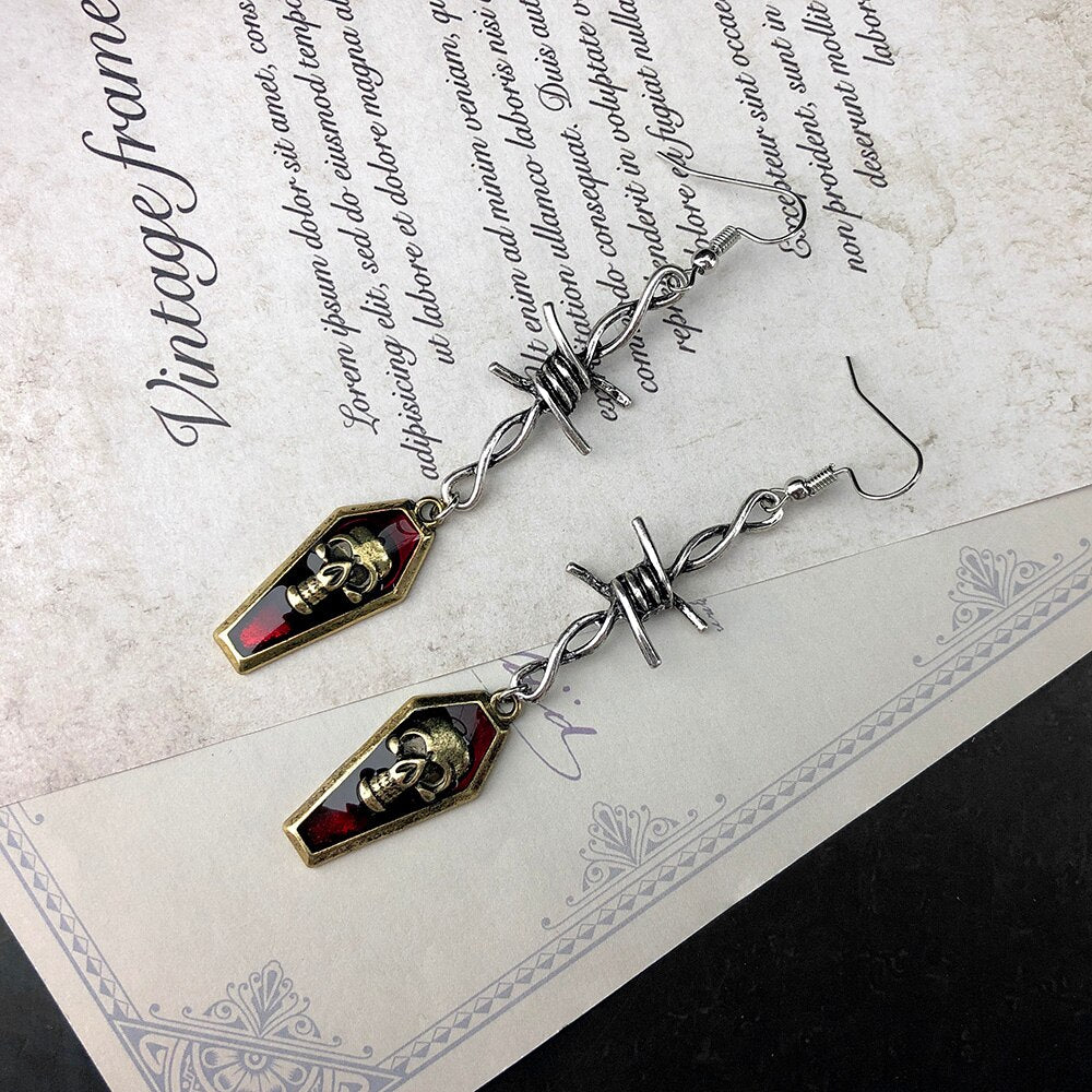Rags n Rituals Barbed Wire Skull Coffin Earrings at $12.99 USD