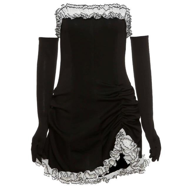 Rags n Rituals 'Hallucination' Black white frill sleeveless dress at $38.99 USD