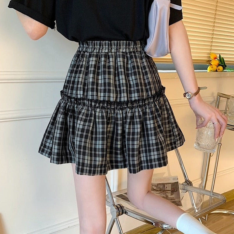 Rags n Rituals 'Poltergeist' Grey and black plaid bow skirt at $29.99 USD