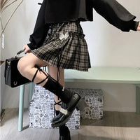 Rags n Rituals 'Poltergeist' Grey and black plaid bow skirt at $29.99 USD