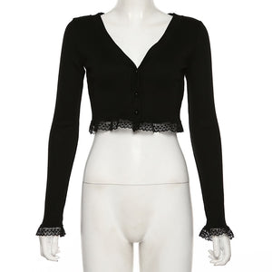 Rags n Rituals V- Shaped Black Knitted Cardigan Top at $29.99 USD