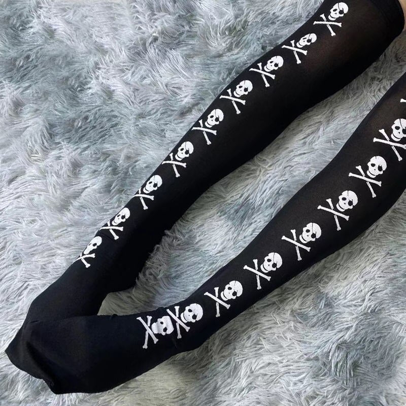 New Skull Crossbone Fishnet stockings black goth alt emo One size