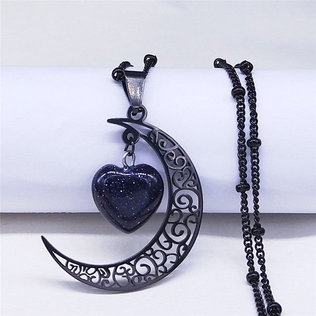 'Moon Heart' Black Alt Heart Lunar Necklace