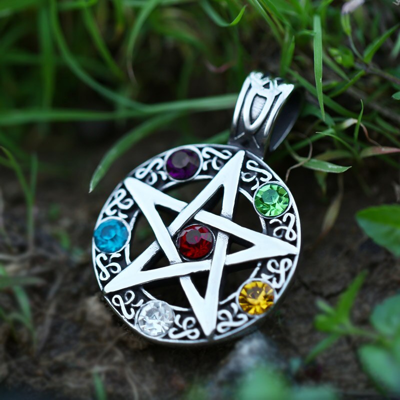 Rags n Rituals Pentagram Gem Stone Pendant Necklace at $19.99 USD