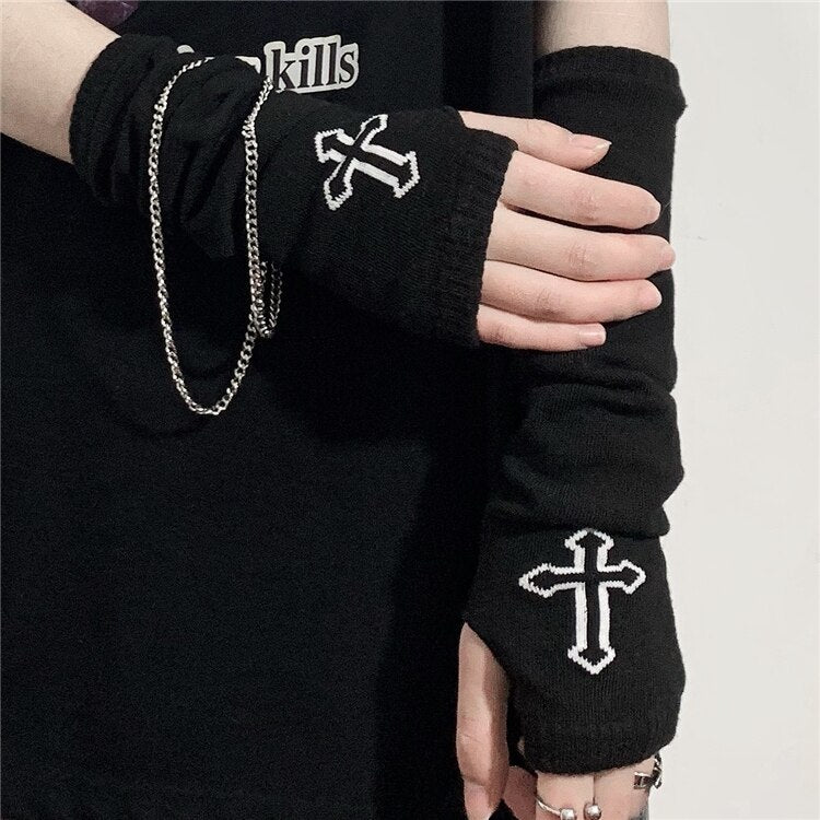 Rags n Rituals Cross black fingerless gloves at $12.99 USD