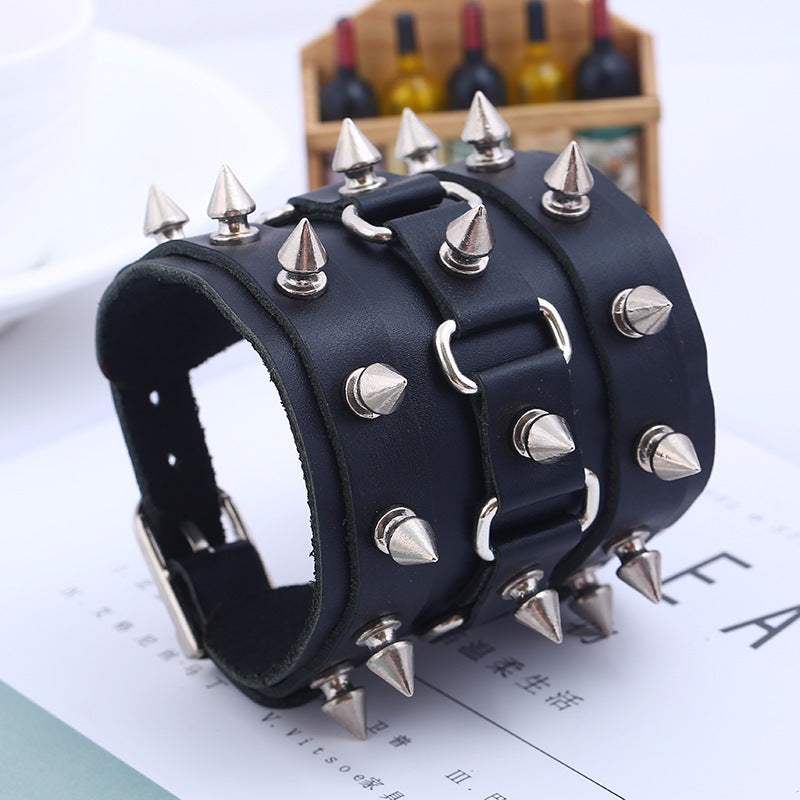 Unisex Pu Leather Spike Bracelet