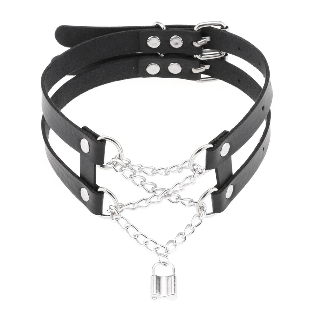 Lock Chain PU Leather Choker