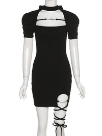 'Oddity' Black Alt Short Sleeve Dress