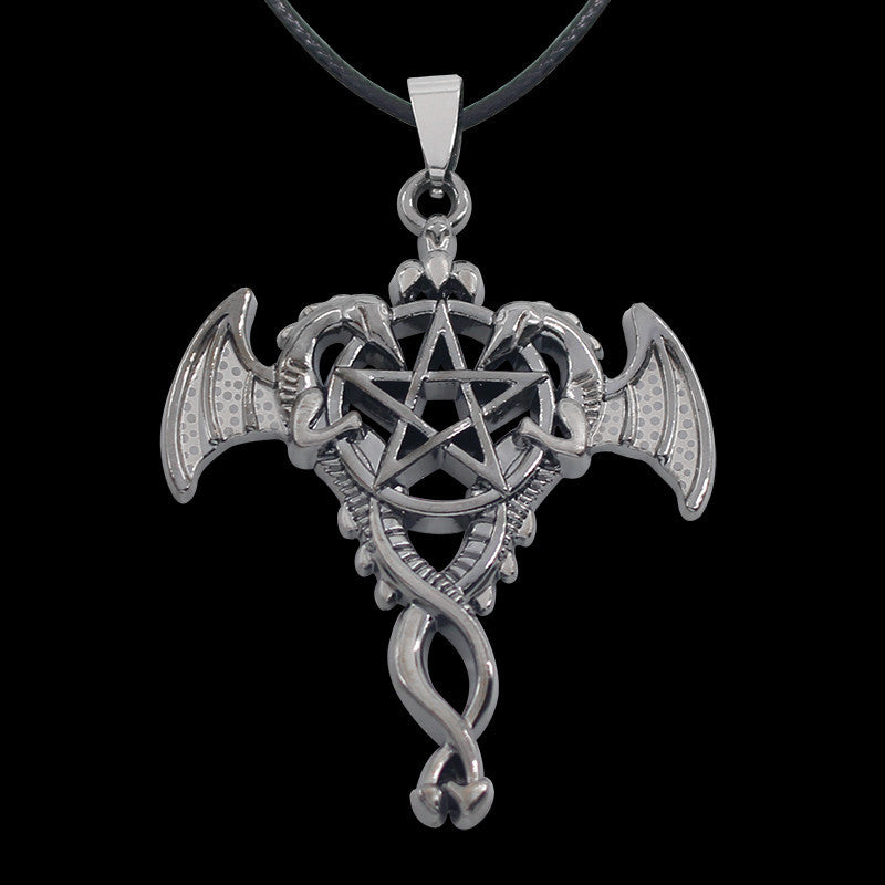 Rags n Rituals Double Dragon Pendant Hollow Pentagram Necklace at $8.99 USD