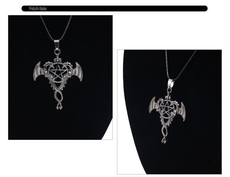 Rags n Rituals Double Dragon Pendant Hollow Pentagram Necklace at $8.99 USD