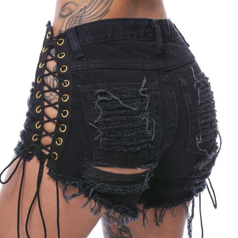Rags n Rituals 'Torn Apart' Black lace up shorts at $29.99 USD