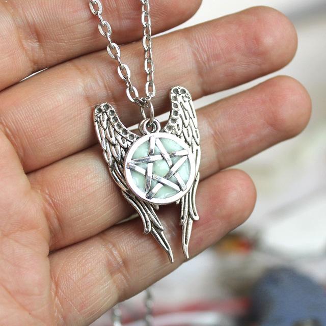 Rags n Rituals Pentagram Glow In The Dark Pentacle Angel Wings Pendant Necklace at $20 USD