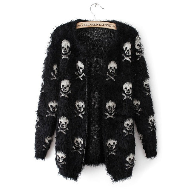 Rags n Rituals 'Fuzzy Bones' Black skull cardigan at $39.99 USD