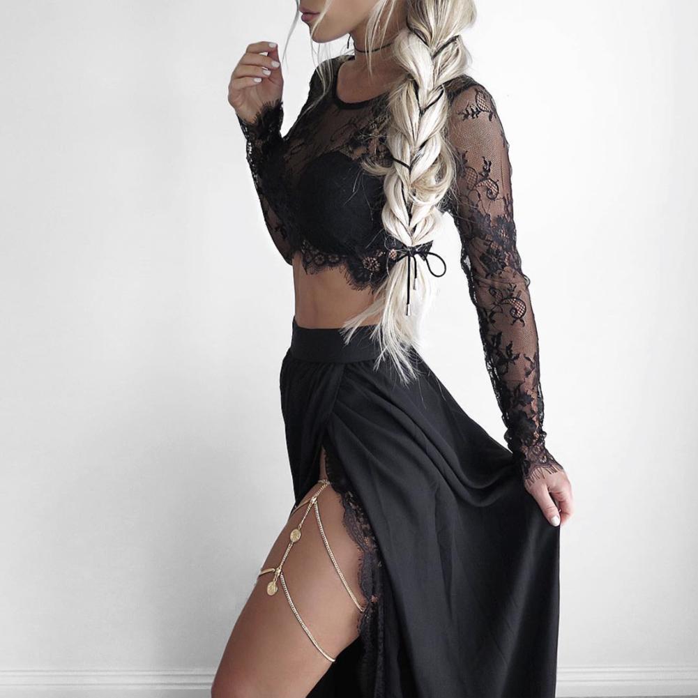 Rags n Rituals 'Goth mermaid' Black lace two piece lace top and skirt set at $29.99 USD