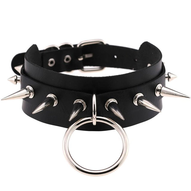 Rags n Rituals Faux Leather Black 'O' Ring Spike Choker at $15.99 USD