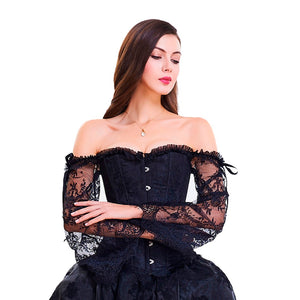 Rags n Rituals 'Witchery' Black off the shoulder lace sleeved corset. S-6XL at $34.99 USD