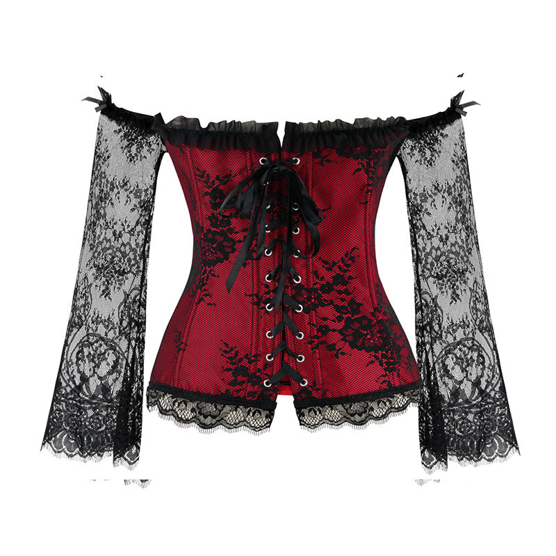 Rags n Rituals 'Witchery' Red off the shoulder lace sleeved corset. S-6XL at $34.99 USD