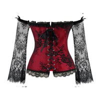 Rags n Rituals 'Witchery' Red off the shoulder lace sleeved corset. S-6XL at $34.99 USD