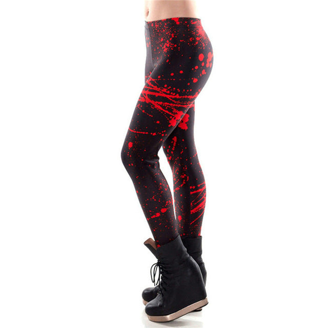 Rags n Rituals 'Spatter' Black and red blood spatter Halloween horror leggings at $19.99 USD