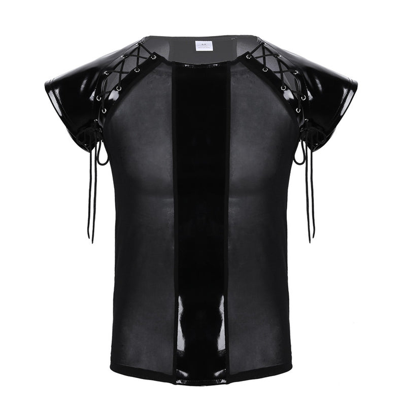 Rags n Rituals 'Dom' Men's Black Mesh PU Lace up sleeve shirt at $23.99 USD