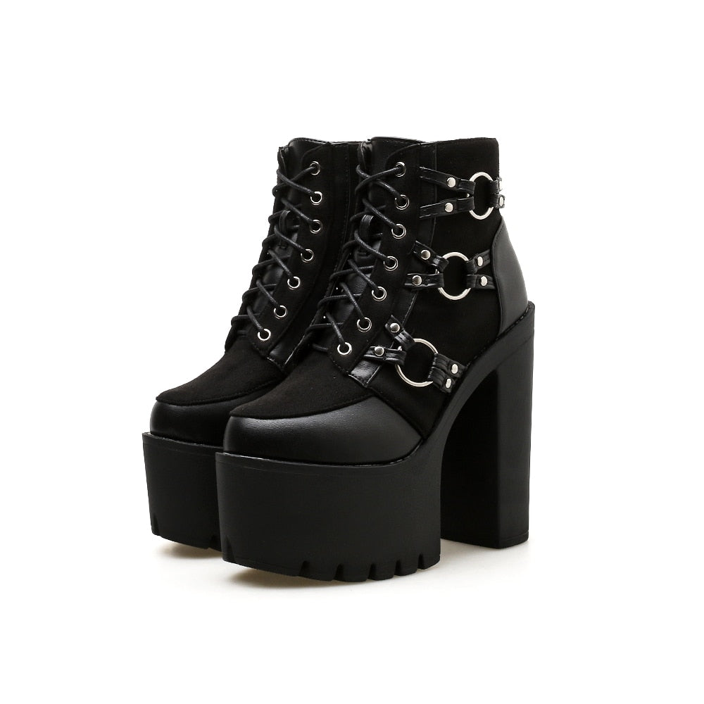 'Get your Goth On' Black Gothic Platform Ring Boots โ Rags n Rituals