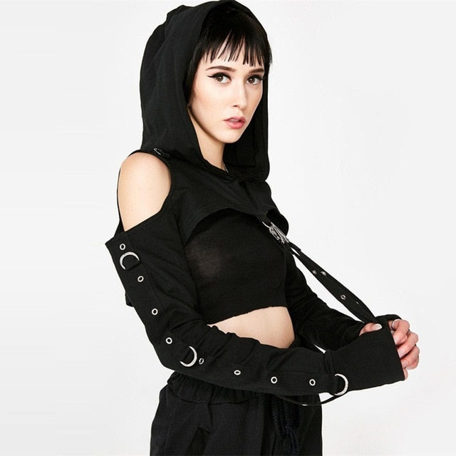 Rags n Rituals 'Black' Ring Strap Hooded top at $31.99 USD