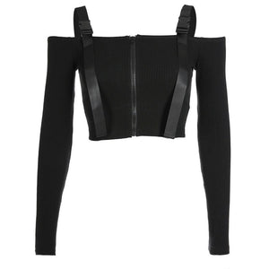 Rags n Rituals 'Graveyard Shift' Black buckle long sleeved top at $31.99 USD