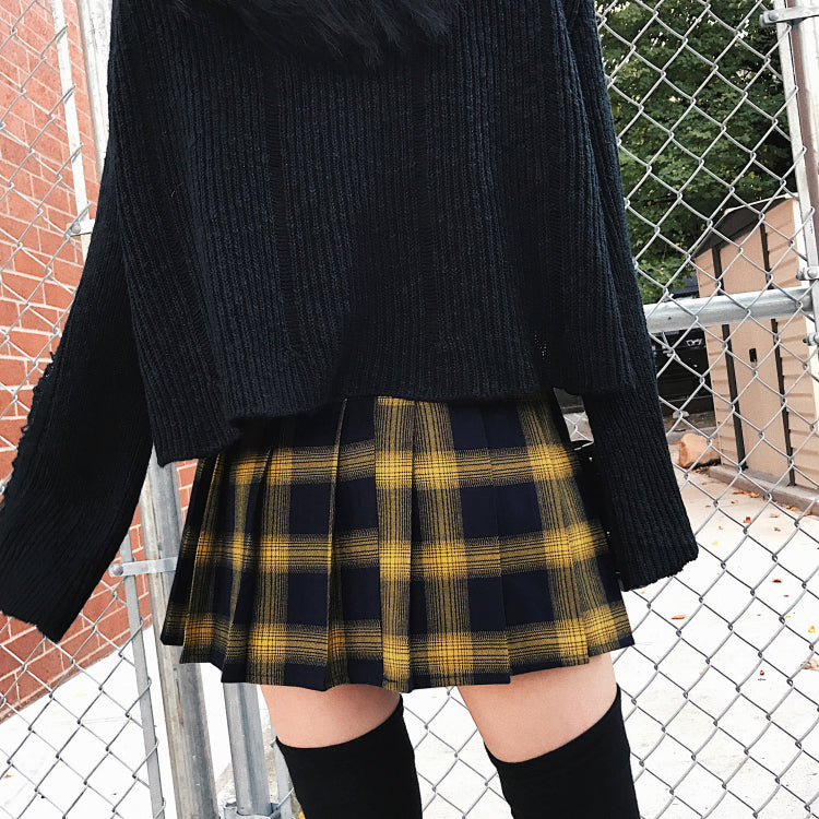 Yellow Plaid Skirt with Accessories