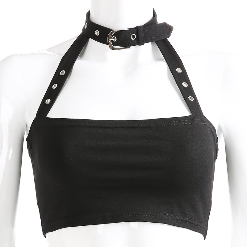 Unstoppable Black Buckle Halter Neck Top At 18 99 USD L Rags N Rituals unstoppable-black-buckle-halter-neck-top-at-18-99-usd-l-rags-n-rituals