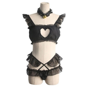 Rags n Rituals 'Heart and Soul' Black or white heart cut out Lolita underwear set at $24.99 USD