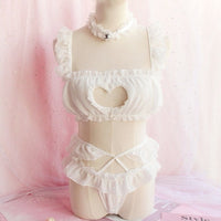 Rags n Rituals 'Heart and Soul' Black or white heart cut out Lolita underwear set at $24.99 USD