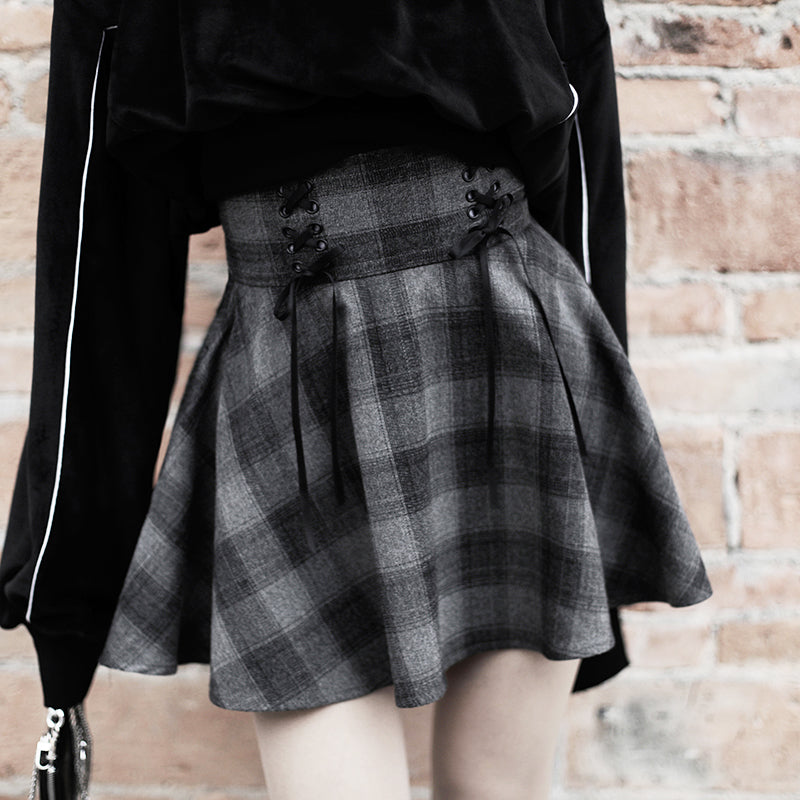 Rags n Rituals 'No Smoke without Fire' Grey plaid skirt at $34.99 USD