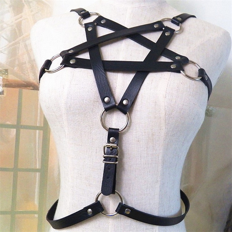 Rags n Rituals PU leather pentagram harness at $21.99 USD