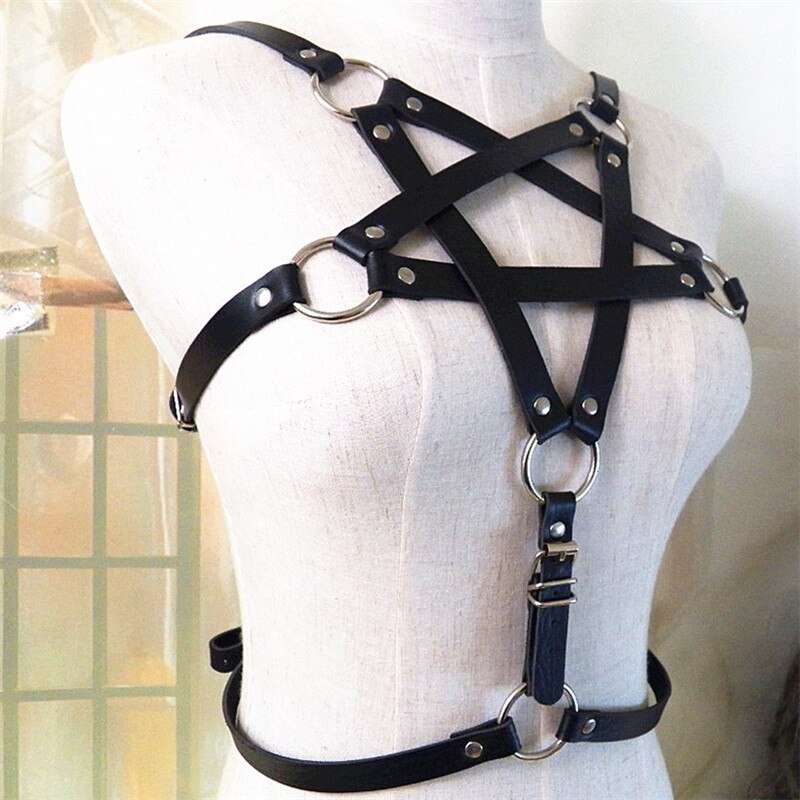 Rags n Rituals PU leather pentagram harness at $21.99 USD