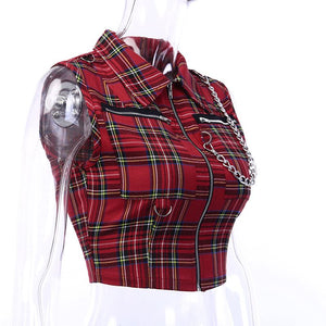 Rags n Rituals 'Telling Lies' Red plaid zip up crop top at $34.99 USD