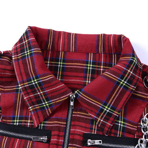Rags n Rituals 'Telling Lies' Red plaid zip up crop top at $34.99 USD