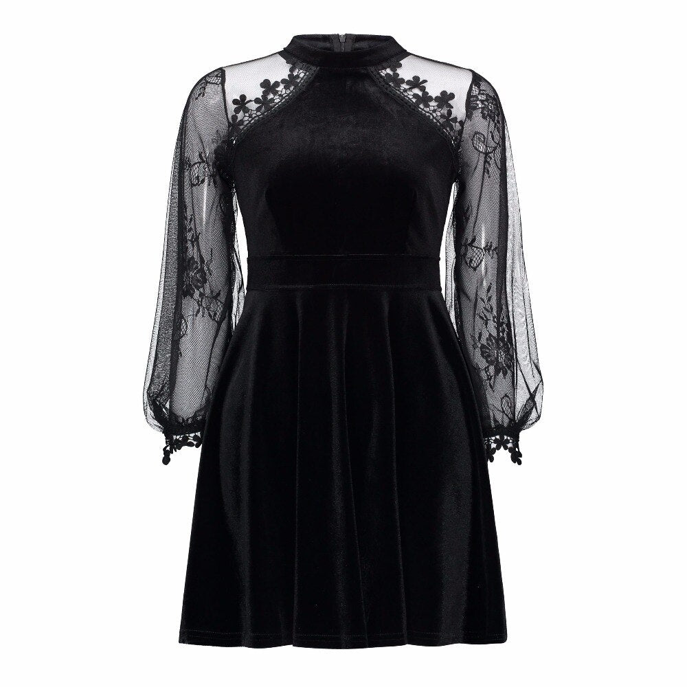 'Cruela' Black Grunge Goth Velvet Lace Sleeved Dress – Rags n Rituals