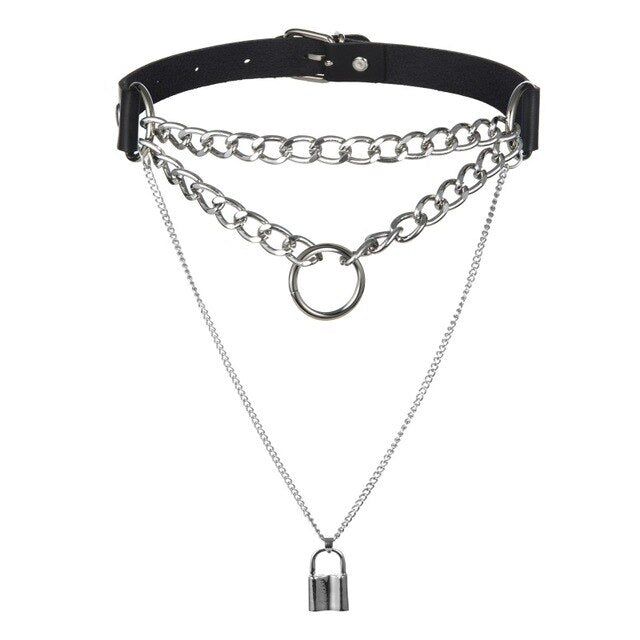Rags n Rituals 'Locked Up'  Black faux leather padlock chain choker at $12.99 USD